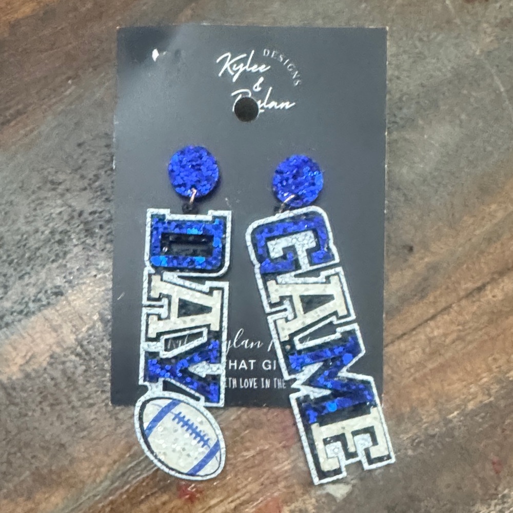 Blue Glitter Game Day Earrings